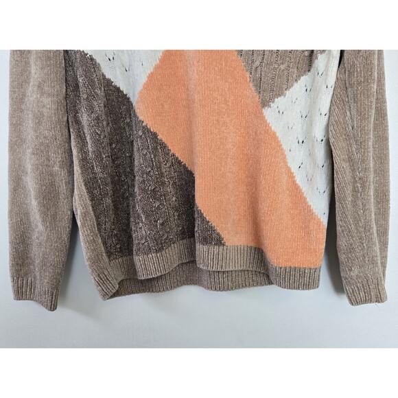 Alfred Dunner Sweater Womens PS Brown Patchwork Sequin Grandma Cozy Goblincore - Picture 3 of 7